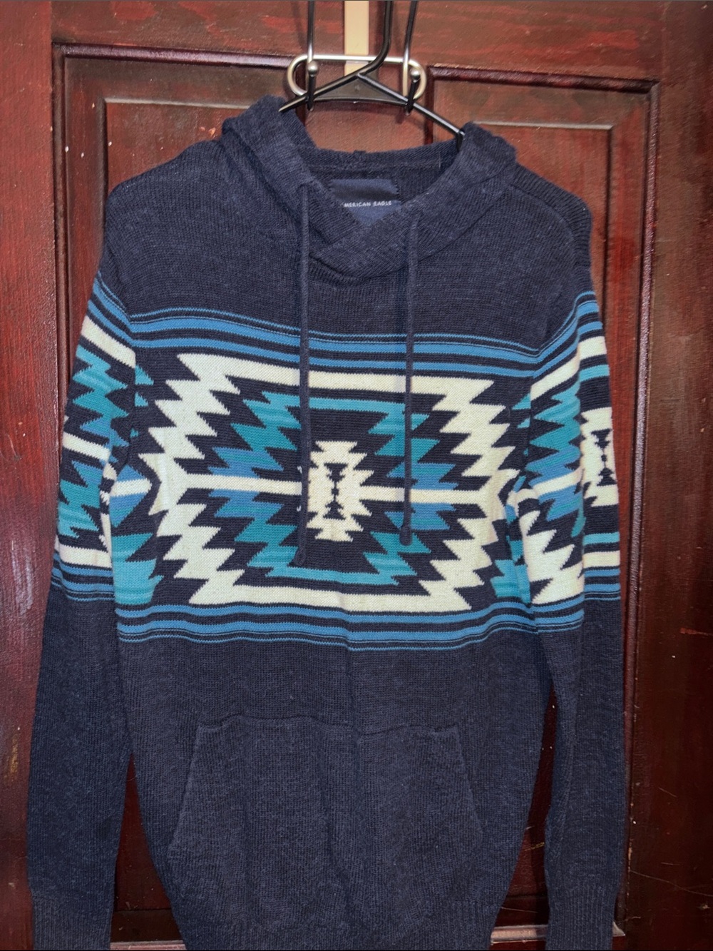 American Eagle Outfitters Navy Aztec Pattern Hoodie Sweater